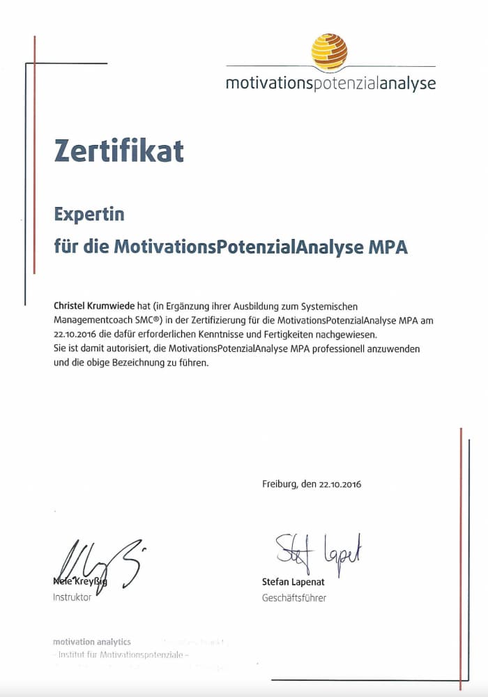 Zertifikat MotivationsPotentialAnalyse Krumwiede